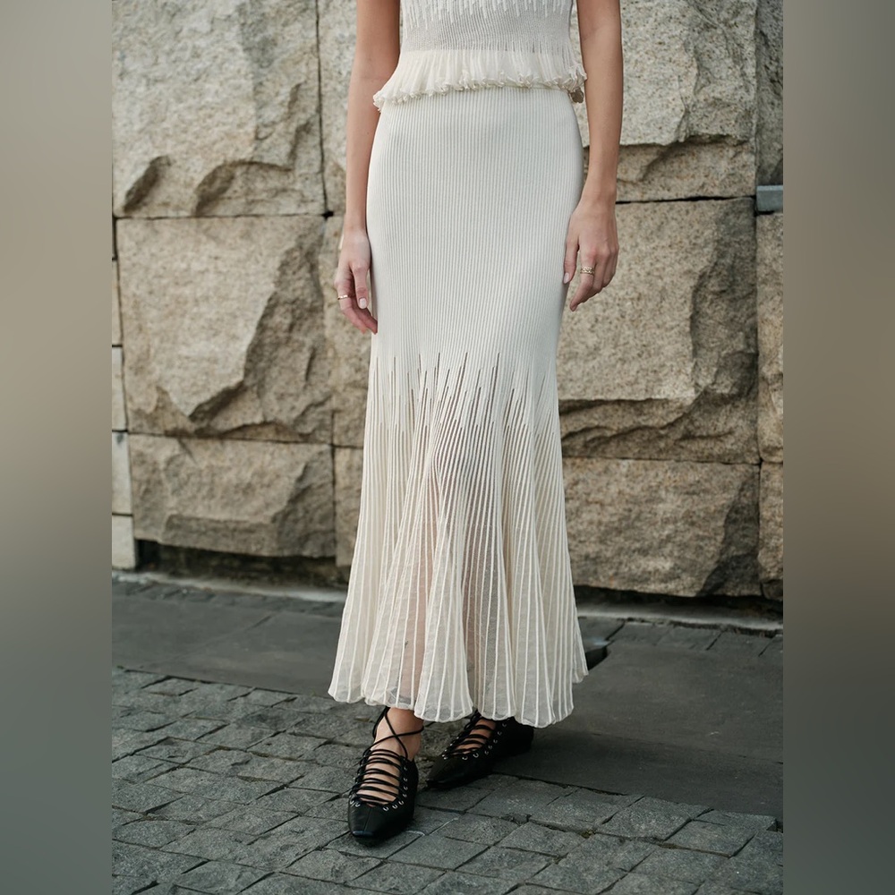 Mesh Panel Ribbed Skirt - Picture 2 of 14